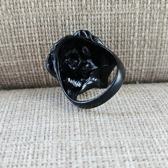 Lion Face Ring Black Tone Metal Fashion Jewelry Red Eyes Unisex Ring Size 9 - Picture 8 of 12